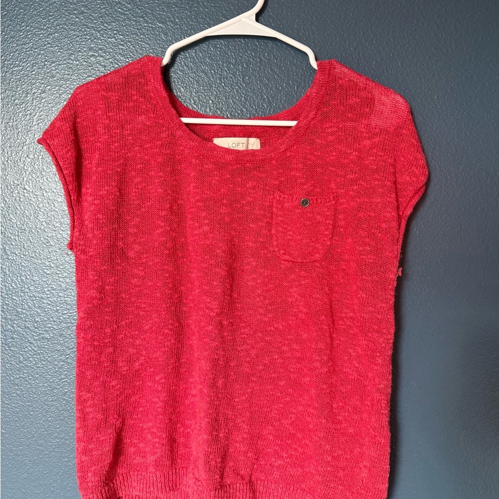 LOFT Red Short Sleeve Knit Tee